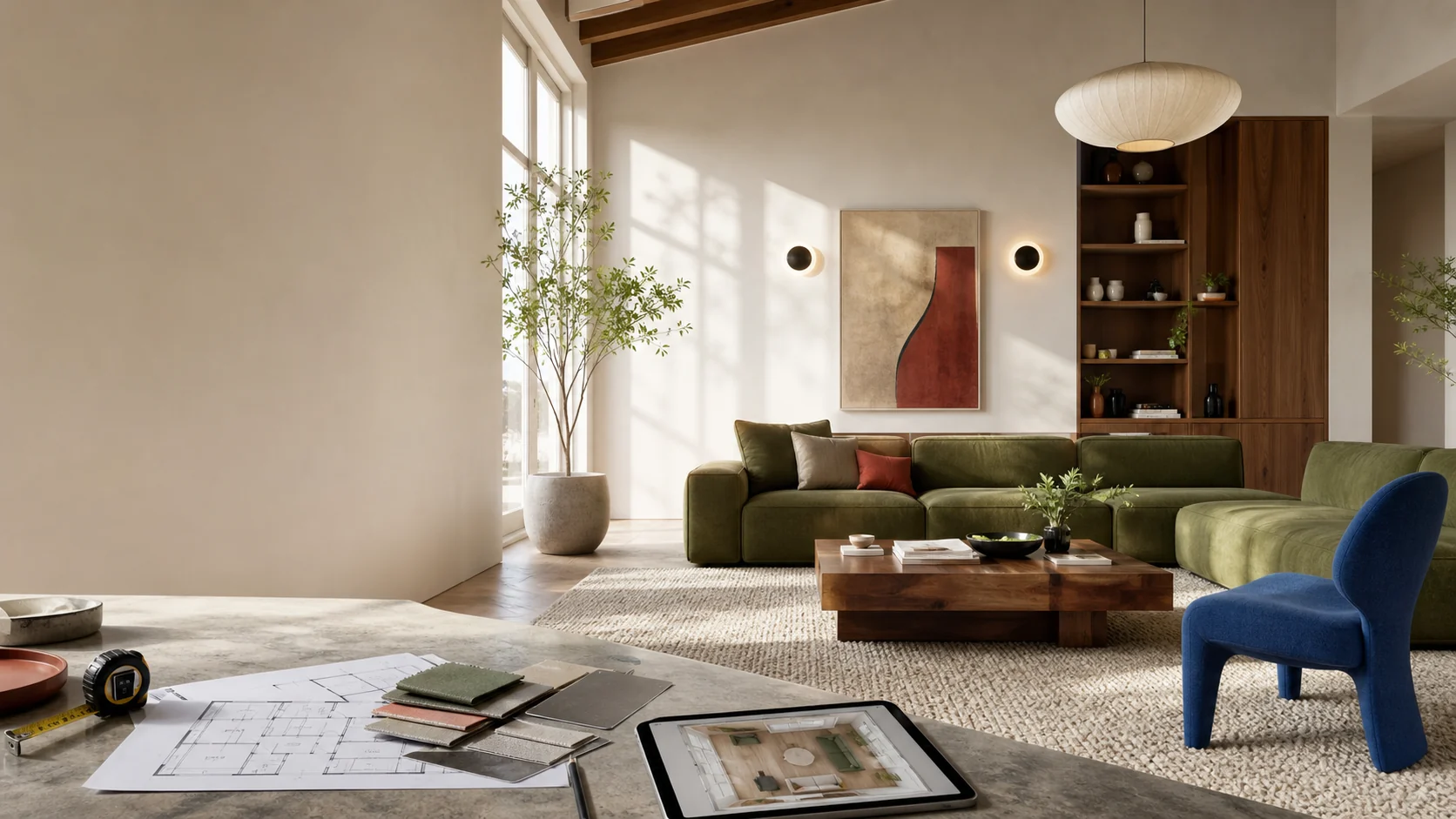 Warm contemporary living room reference